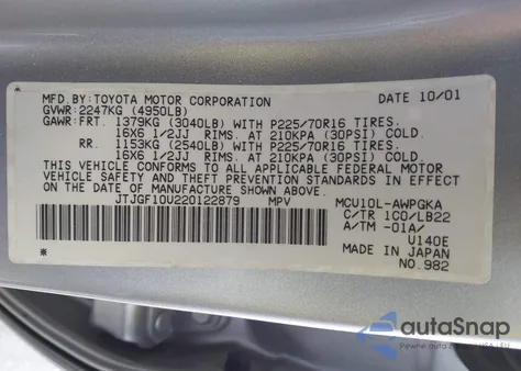 2002 Lexus Rx 300 z USA, uszkodzony, nr VIN JTJGF10U220122879